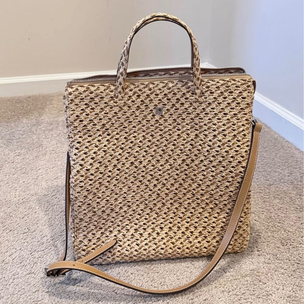 Eric Javits Woven Satchel,wicker rattan large bag,straw handbag